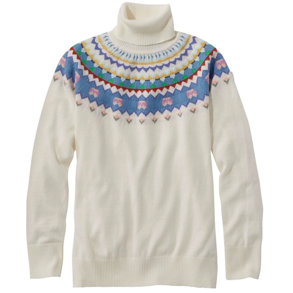 Women's Cotton/Cashmere Sweater, Turtleneck Fair Isle